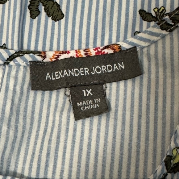 Alexander Jordan Women’s Blouse Long Ruffle Bell Sleeve Pinstripe Floral Size 1X - Picture 6 of 7
